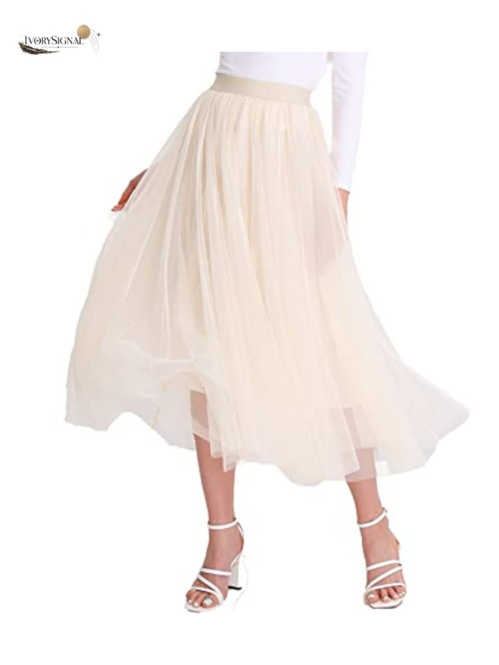 Women's Tulle Midi Skirt High Waist Pleated A-Line Flowy Tutu Party